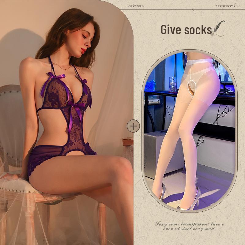 Temptation Lace Bodysuit: Open Crotch Small-Bust Lingerie for Passionate Homewear
