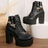 2026 New Block Heel Women's Shoes Round Toe Platform Belt Buckle Super High Heel Platform Stage Performance Booties