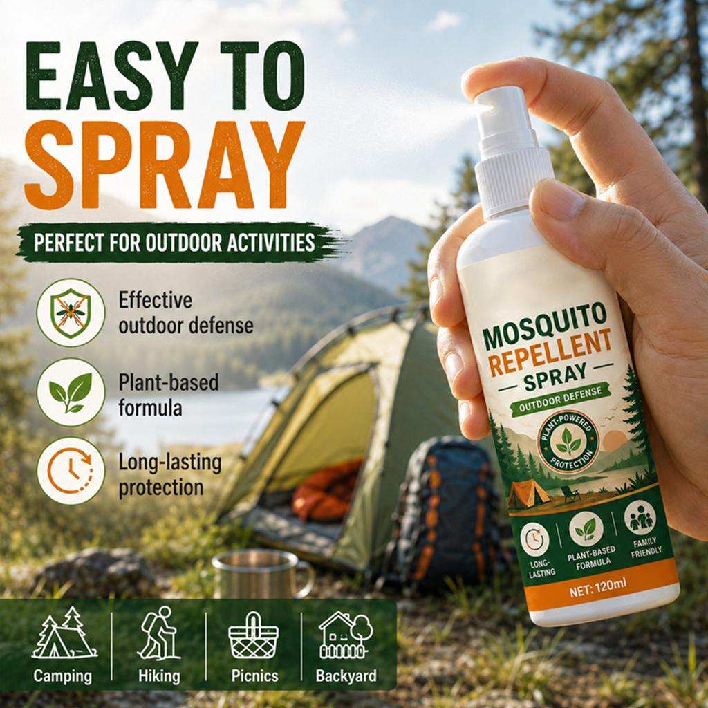 Mosquito Repellent Spray 120ml Plant-Based Formula Long-Lasting Outdoor Defense Insect Protection Family Friendly Insect Repellent