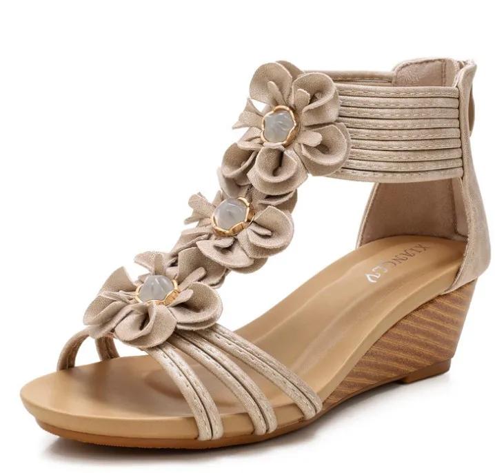 Fashion Women's Bohemia Fish Mouth Wedge Sandals Platform Gladiator Shoes with Zipper Summer PU Jelly Shoes for Women Flat Sandals