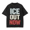 "ICE OUT" Bold Block Graphic Vintage Acid Washed Oversized Streetwear Y2K Hip Hop Graphic T-Shirt Top for Streetwear Enthusiasts