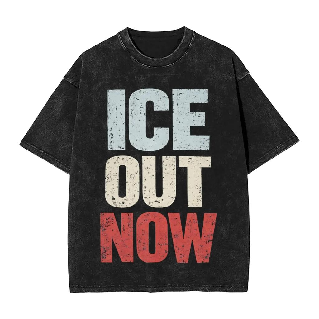 "ICE OUT" Bold Block Graphic Vintage Acid Washed Oversized Streetwear Y2K Hip Hop Graphic T-Shirt Top for Streetwear Enthusiasts