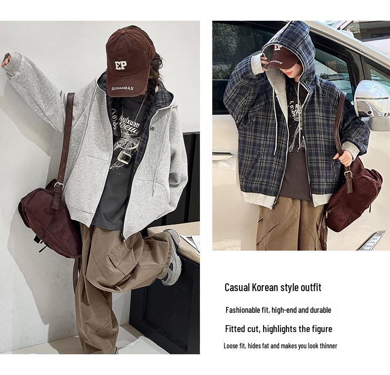 Girls' Reversible Jacket: Spring & Autumn 2025 Hooded Sweatshirt for Medium & Large Children