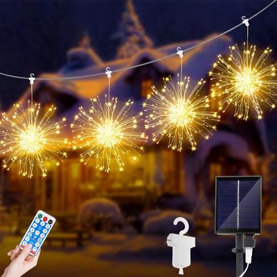 1 Set 5 In 1 Hanging Solar Fireworks Lights 450 LEDS Star Burst Light Outdoor Waterproof 8-Mode with Remote Control