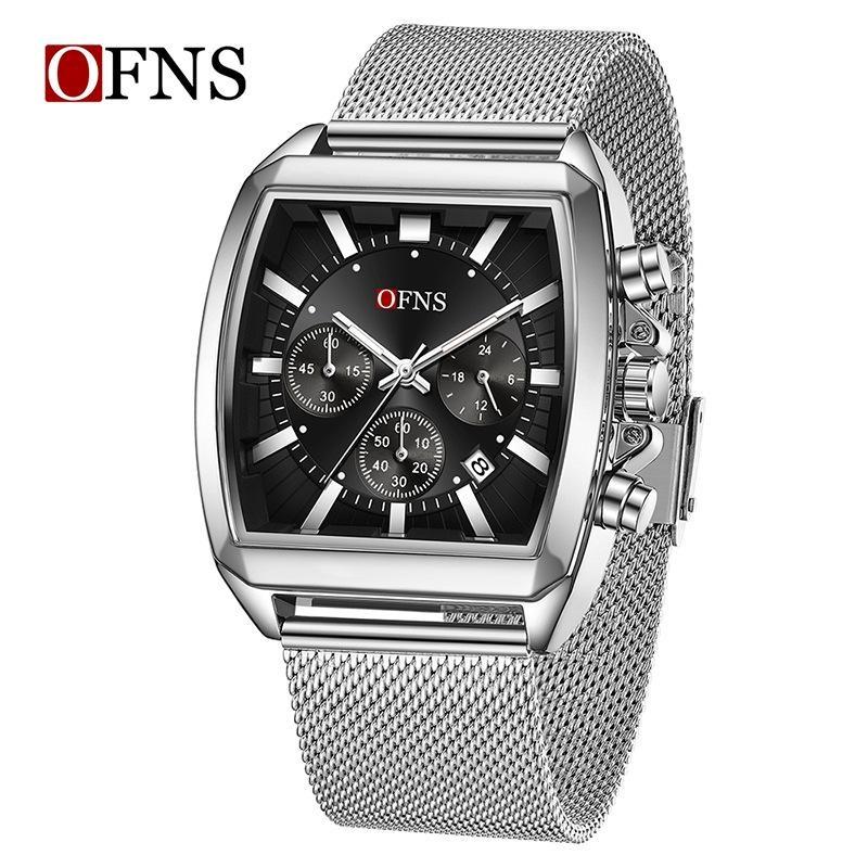 Herren Square Chronograph Armbanduhren Silikon-/Netzarmband, Luxuriöse Stilvolle Analoge Uhr für Arbeit & Streetwear