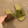 Fashion Vintage Flat Slippers French Women Summer Round Toe Open-toe Metal Buckle Vacation New Soft-soled Seaside Sandals