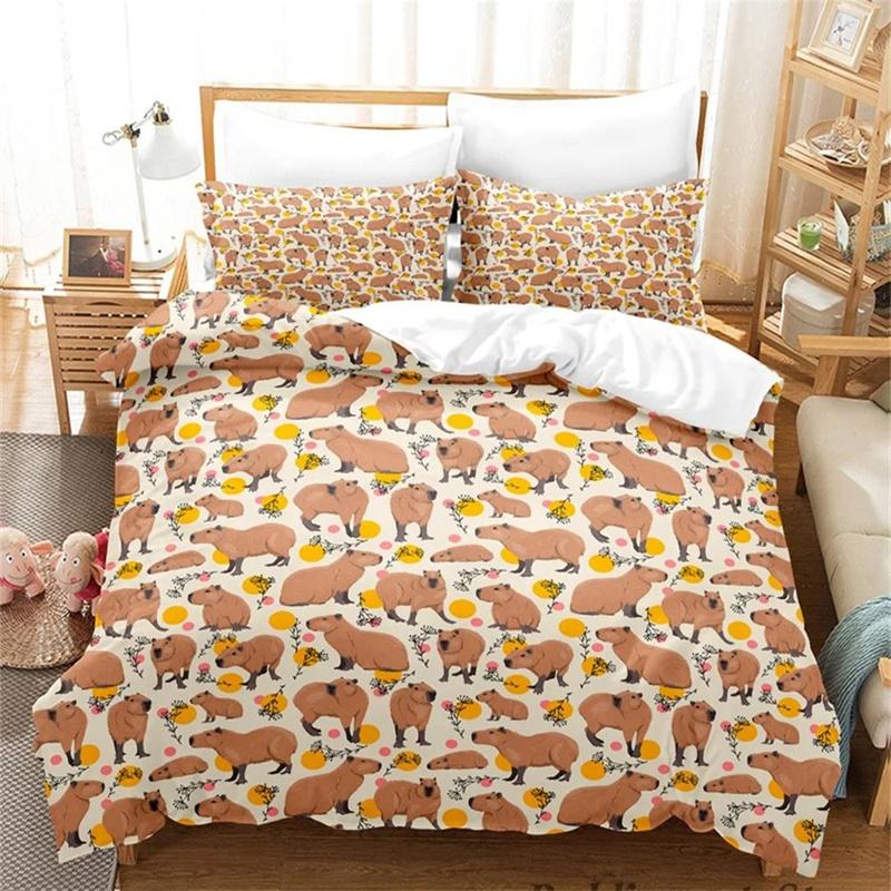 3D Print Kawaii Capybaras Bedding Set Soft Comforter Cover With 1/2pcs Pillow Shams For Kids Adults Microfiber Quilt Cover