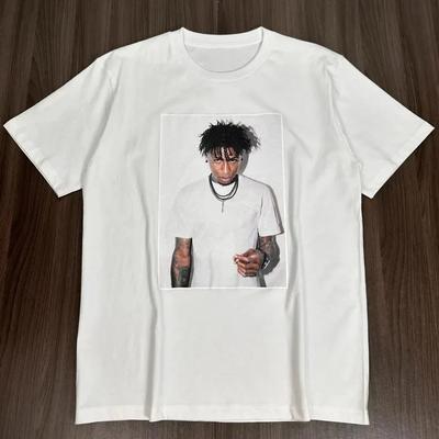 Coleção Outono Inverno YOUNGBOY Estampa de Personagem Manga Curta T-shirt Preto e Branco HipHop Algodão T-shirt Frete Grátis#Cor