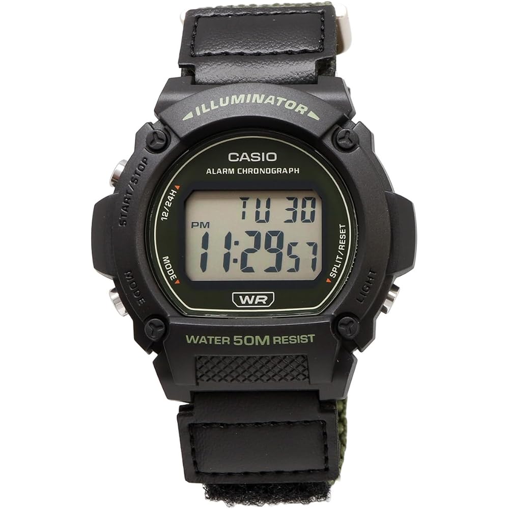 Casio Standard Digital Watch W-219HB-3AV Men's Green Velcro Fastening Band Imported Model