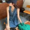 Sleeveless Strap Dress Women Summer Single-Breasted Pockets Denim Dresses Woman Korean Style Loose A Line Mini Dress