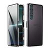 Custodia Protettiva Integrale 360 con Telaio in Metallo per Sony Xperia 1 V II, Cover per Telefono in Vetro Temperato Bicolore con Assorbimento Magnetico