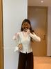 Korean V-Neck Lace Splicing Cashmere Cardigan – Women's Waist-Cinching Sweater for Early Spring