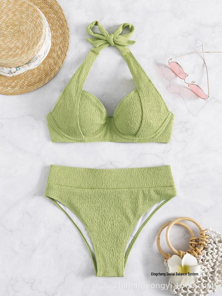 Zhiheng 25622 European and American High-Waist Halter Bikini Swimwear