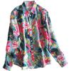 Clearance Women's French Art Print Silk-Cotton Button-Down Long Sleeve Shirt - Medium