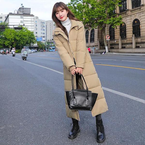 WTEMPO Dámské Zimní Dlouhé Bundy s kapucí Boční dělené Větruodolné Chladuvzdorné Zateplené kabáty Velké velikosti Bavlněné vycpané parky