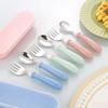 Cartoon Stainless Steel Children's Cutlery Set - Cute Spoon & Fork with Round Handles for Kindergarten, Portable Gift Set