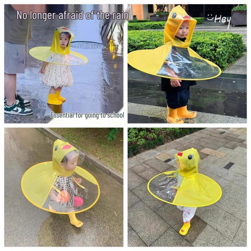 Kids' Yellow Duck UFO Raincoat Poncho Hat for Kindergarten Boys & Girls