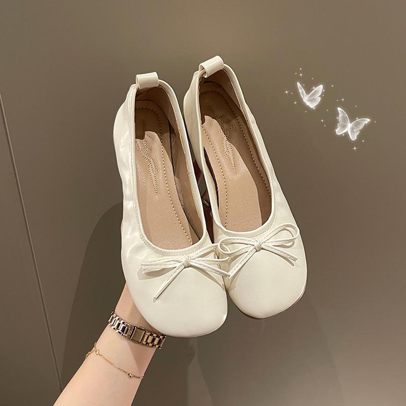 Women's Pumps 2024 Autumn Ballet Shoes Women Slip-on Boat Shoes Round Toe Bow-knot Moccasin Zapatos Soft Comfortable Shallow