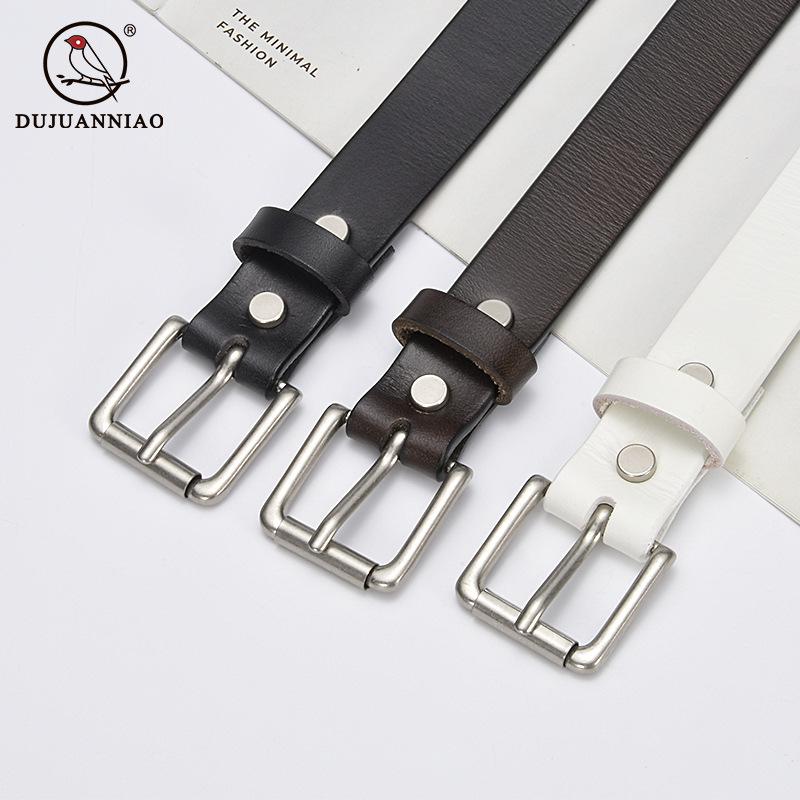 Belt Women'S Leather First Layer Leather Belt Black Square Buckle Cowhide Belt Simple