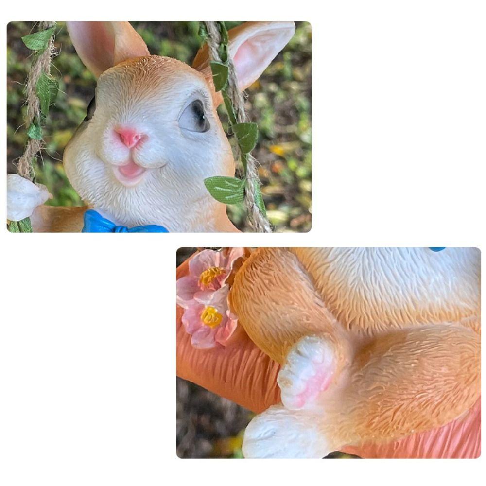 Resin Swing Rabbit Ornament Cute Miniatures Figurine Garden Decor Bunny Statue Pendant  Balcony