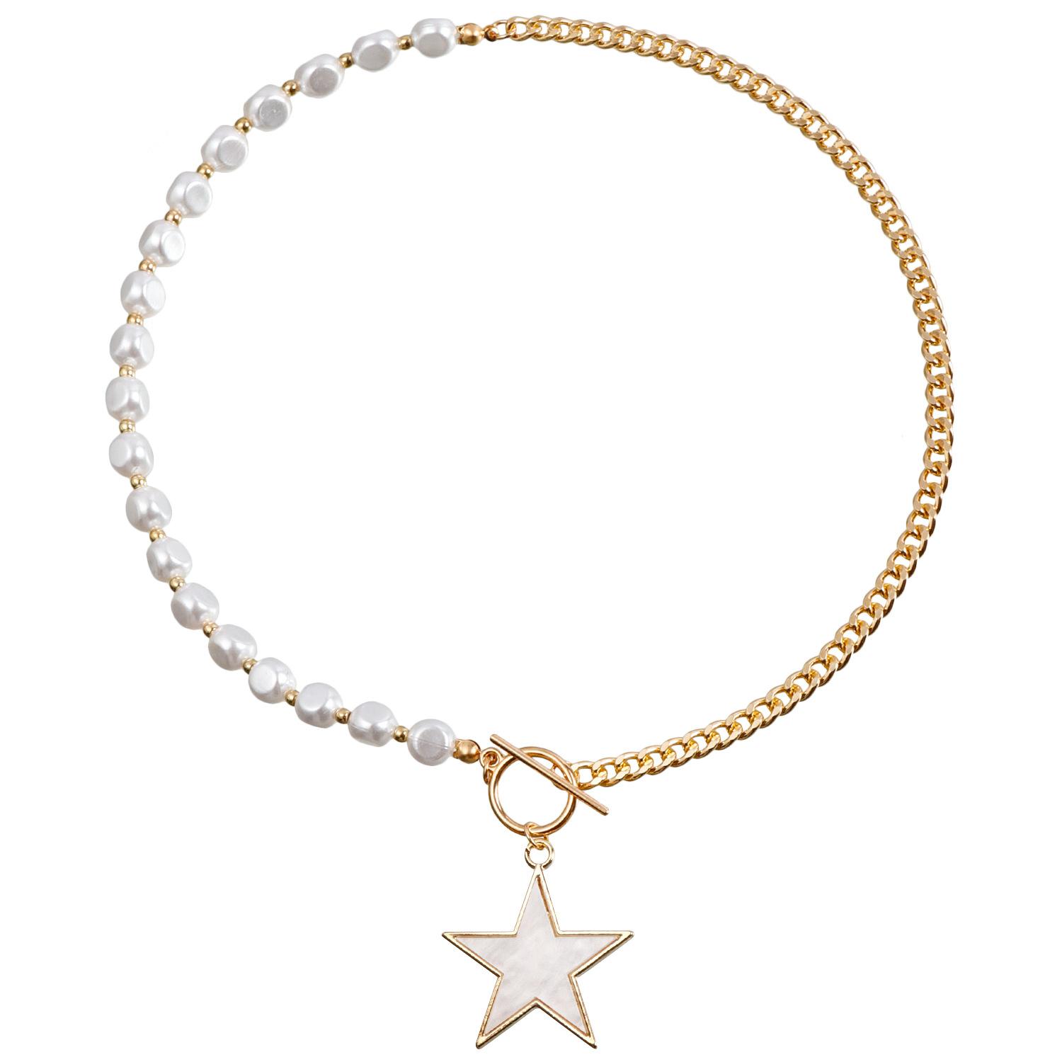 Foreign trade special jewelry, temperament imitation pearl bead splicing aluminum chain necklace, white imitation fritillary butterfly necklace