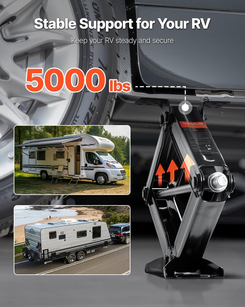 VEVOR 5000 Lbs RV Scissor Jacks, 4-23.4 In RV Stabilizer Leveling Scissor Jacks, Set of 4, Heavy Duty Stabilizer Jack with Crank Handle