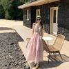 French Gentle Wind Pink Floral Sleeveless Dress Women's Summer Small Waist and Thin Temperament Big Swing Dress