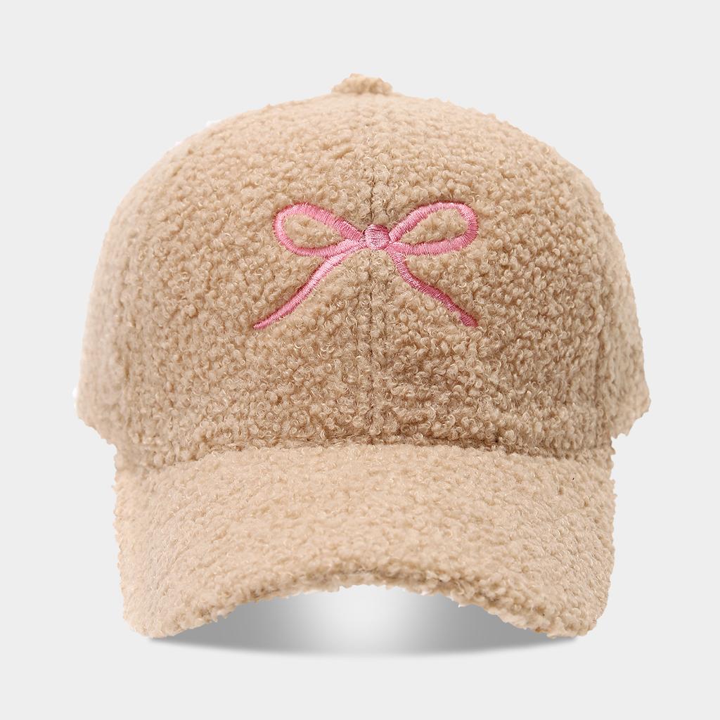 Women'S Autumn And Winter Sheepskin Warm Cap, Fashionable Bow Embroidery Teddy Fur Face-Enhancing Small Baseball Cap