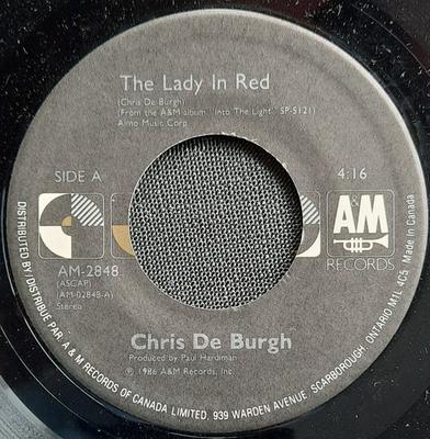 7inch Record CHRIS DE BURGH - The Lady In Red / The Vision AM2848 A&M Records 1986 Canada Pop Used