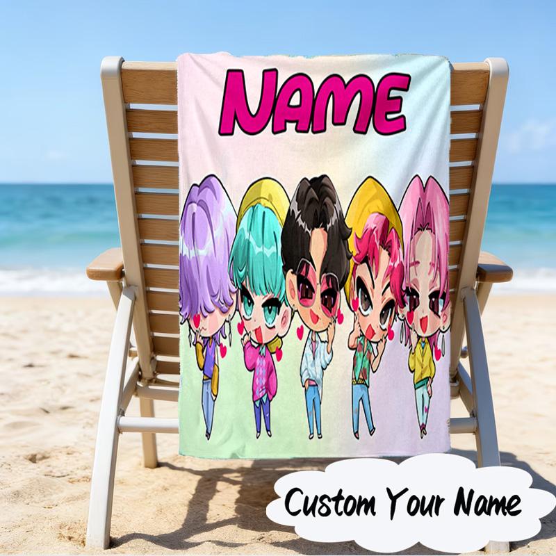 Custom Name Fantasy Night Trio K-Pop Microfiber Beach Towel Super Soft & Absorbent for Bath, Beach, Travel Bath Time Accessory, Fan gifts