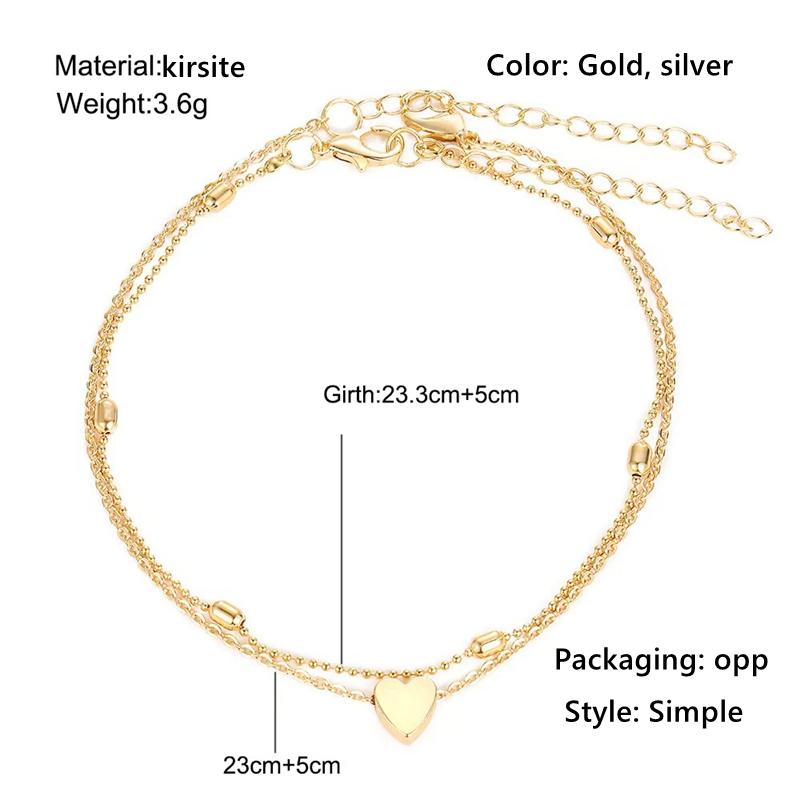 Bead Double Heart Heart Anklet Creative Retro Simple Multi-layer Alloy Anklet