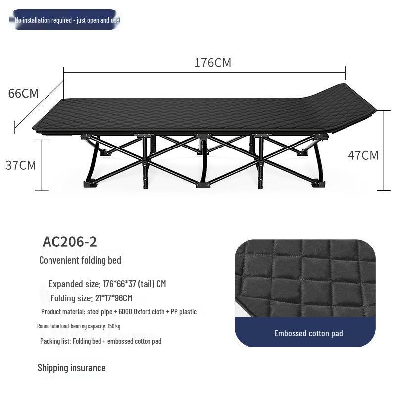 Compact Foldable Bed for Office, Camping, Outdoors - Stainless Steel, Portable, Free Shipping