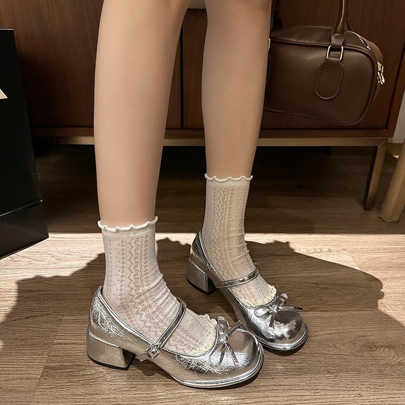 2026 New French Retro Mary Jane Shoes for Women Thick Heel Mid-heel Round Toe Shallow Opening Single Shoes