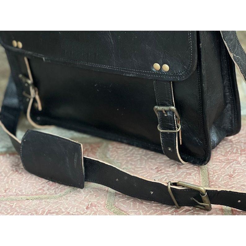 Läder Messenger Bag Laptopväska Svart Väska Läder Satchel Bag Portföljväska Sidoväska Cross Body Bag