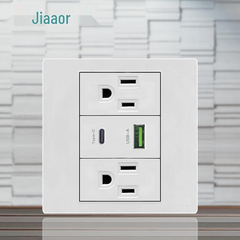 86 Typ Amerikanischer Standard Schalter- und Steckdosenpanel mit Doppel-USB & Typ-C, 3-Loch-Stecker für Japan & Taiwan, Unterputzmontage