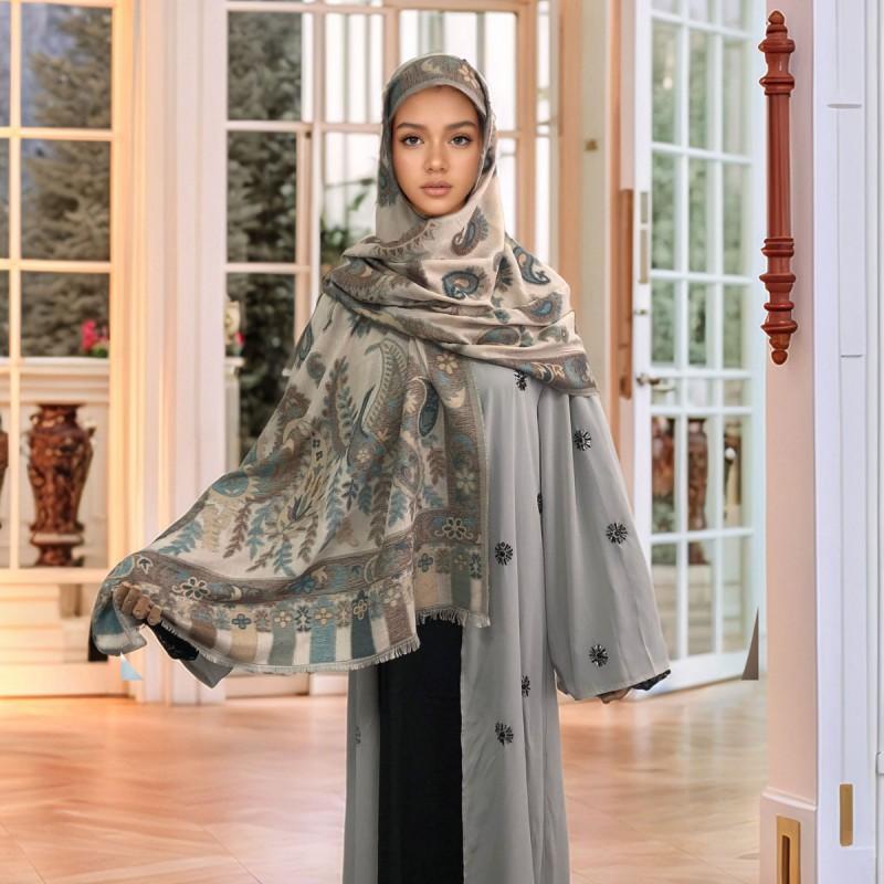 Soft Knitted Shawl With Jacquard Cashew Vintage Print Wrap Scarf Women