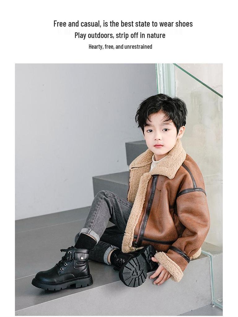 2025 Autumn/Winter New Martin Boots - Boys' & Girls' Fleece-lined Soft Sole Cotton Boots, British Style