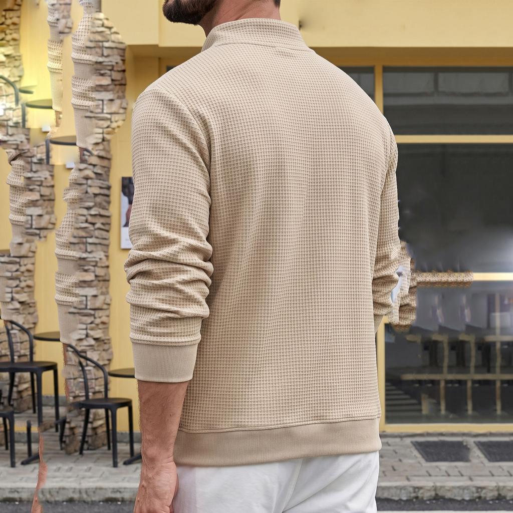Men's Knit Long Sleeve Athletic Sweatshirt with Stand Collar and Structured Patch Pocket