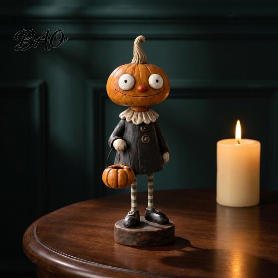 Collectible Resin Art Crafts Halloween Pumpkin/Skeleton Figurine, Desktop Ornament, Retro Cartoon Thanksgiving Home Decorations Humanoid Statue