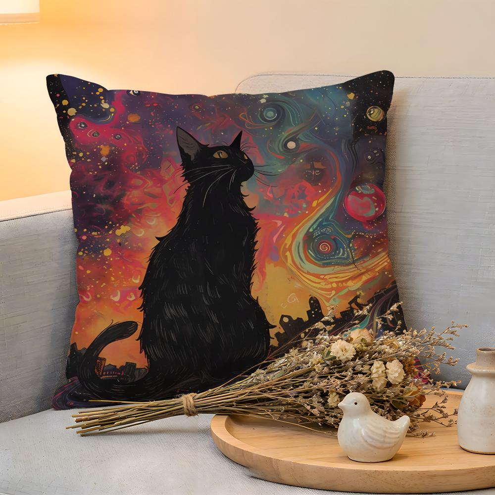 Cushion Cover  Linen  SkinFriendly Soft Decorative Case for Sofa Home Decor Anime Starry Sky Art cat Pillow cover