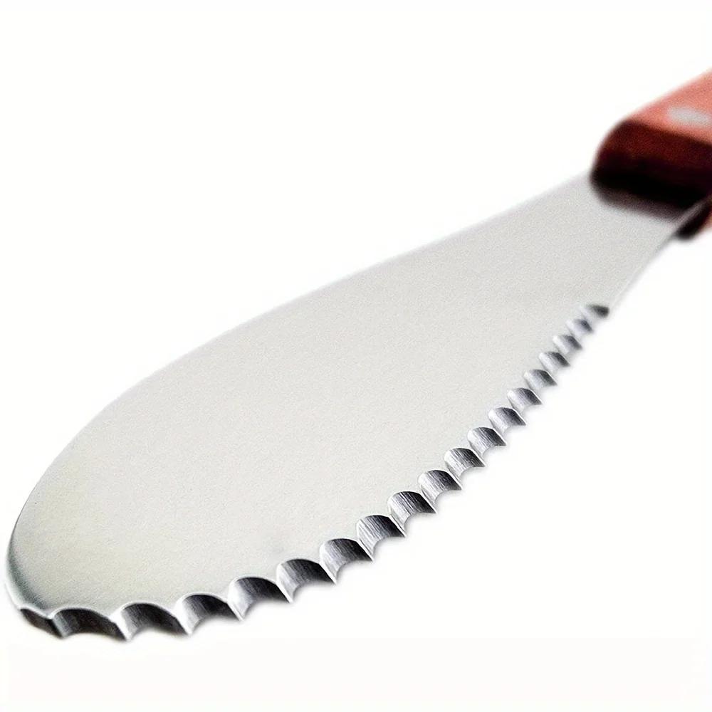 Deluxe Stainless Steel Butter Spreader, Equipped with A Wooden Handle and Featuring A Wide and Straight Blade Edge.