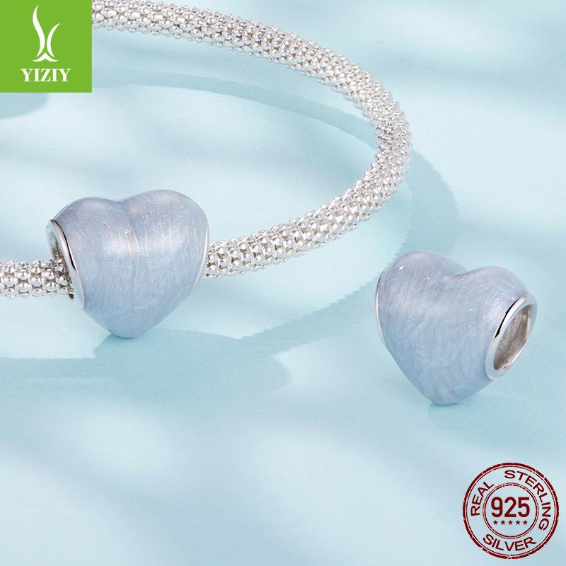 Heart Of The Ocean S925 Sterling Silver Beaded Texture Design Sense Love Diy Bracelet Bead Accessories