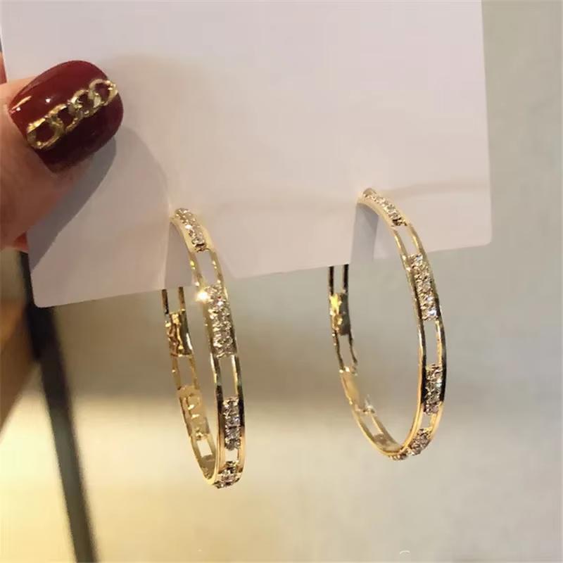 Luxury Female Big Hoop Earrings Fashion Gold Color Shiny Crystal Wedding Round Earrings Women’s Gift