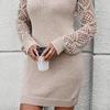 2024 Autumn Women's Knitted V-Neck Dress with Hollow-Out Design and Solid Color Long Sleeves
