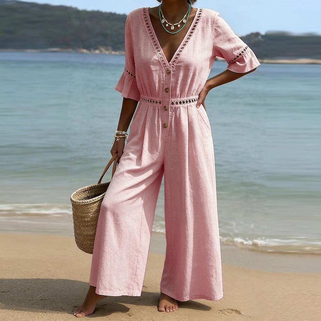 Rompers For Women Deep V Neck Sleeveless Jumpsuit Loose Fit Work Overalls Dressy Casual Summer Jumpsuits