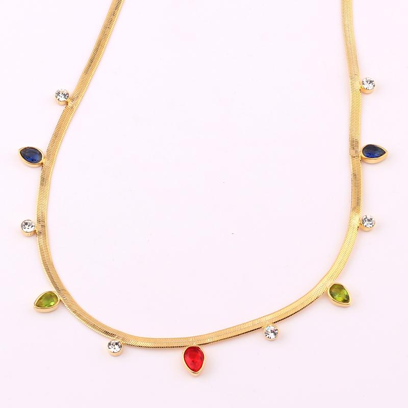 2026 New 18k Gold Plated Chain Necklace Women with Cubic Zircon,Green Stone Rainbow CZ Snake Necklace Adjustable Choker Jewekry