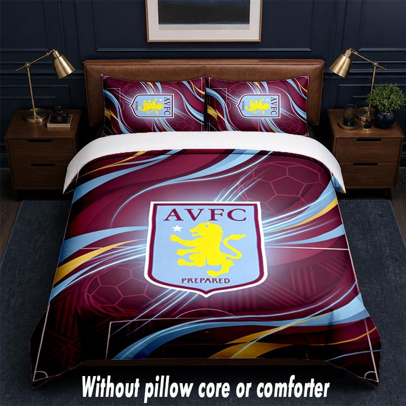 Aston Villa Football Design Bed Bedding Set 1 Duvet Cover + 2 Pillowcases Soft Breathable Household Bed Linens