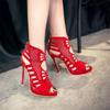 Zipper Sandals Heels11.5CM Women's High Heel Shoe Summer Trend Black Red Sexy Peep Toe Boots Fashion Stilettos Girls High Heels