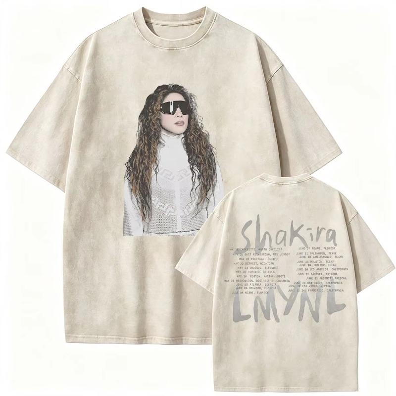 Retro Gewaschen Shakira LMYNL Welttournee 2026 T-Shirts Las Mujeres Ya No Lloran Doppelseitiger Druck T-Shirt Herren Damen Oversized T-Shirts