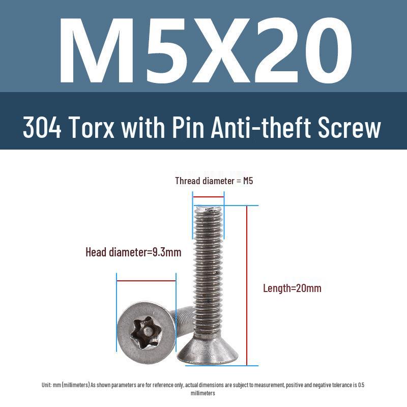 Yigu 304 Tamper-Proof Countersunk Torx Pin Screws, M2-M8, Flat Head, Anti-Removal